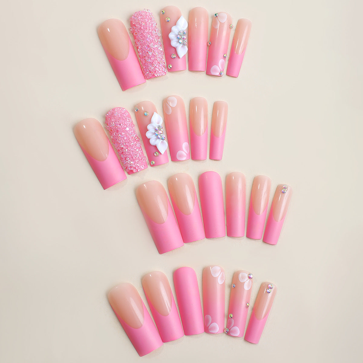 Sweet Sin Pink, Long, Square Press On Nails