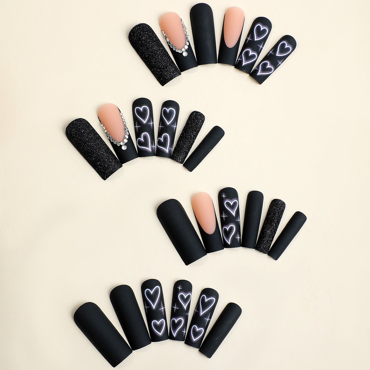 Night Angel Black, Long, Square Press On Nails