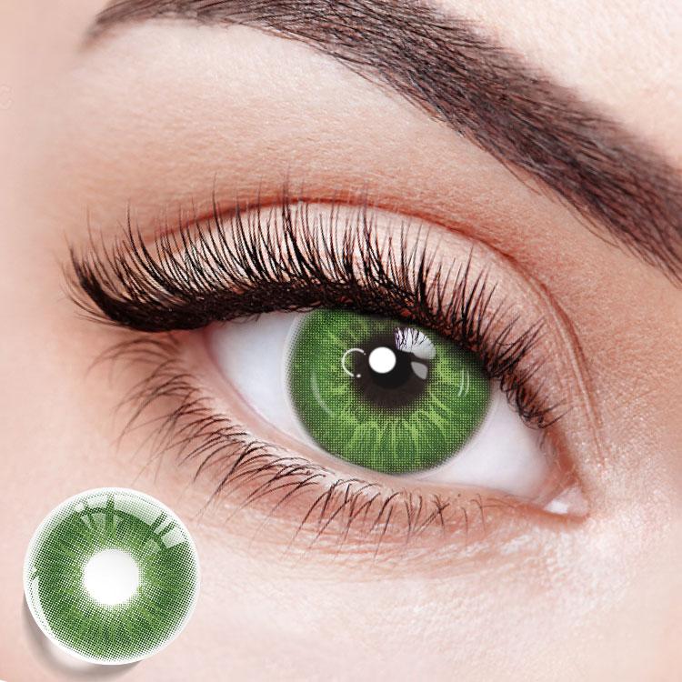 Lentes de contacto de color verde intenso 
