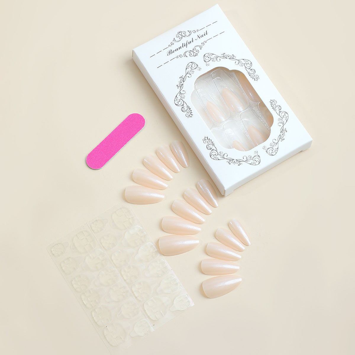 EYESFAV Silver Edge White Press On Nails