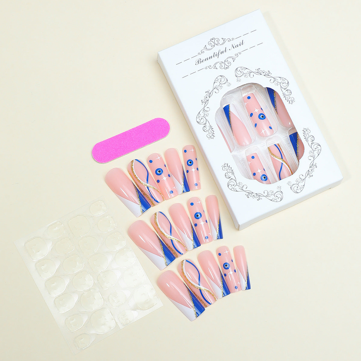 Wave Elegance Pink Press On Nails