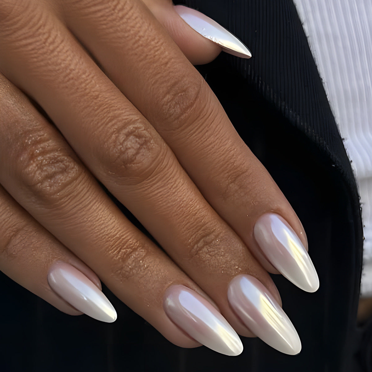 Silver Edge White Press On Nails