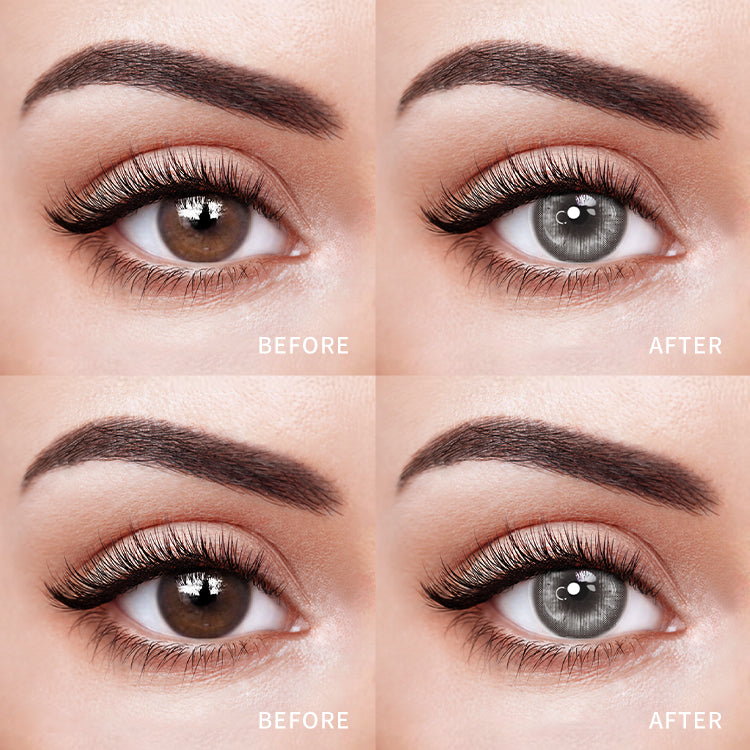 Comparison of the Effects Before and After Wearing Petal Shadow Gray Contact Lenses