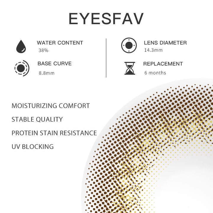 Eyesfav 【Prescription】Poet Brown Colored Contact Lenses Parameters